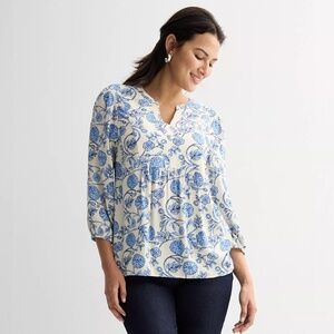 Women's Croft & Barrow® Front Yoke Popover Blouse Petite Medium NWT